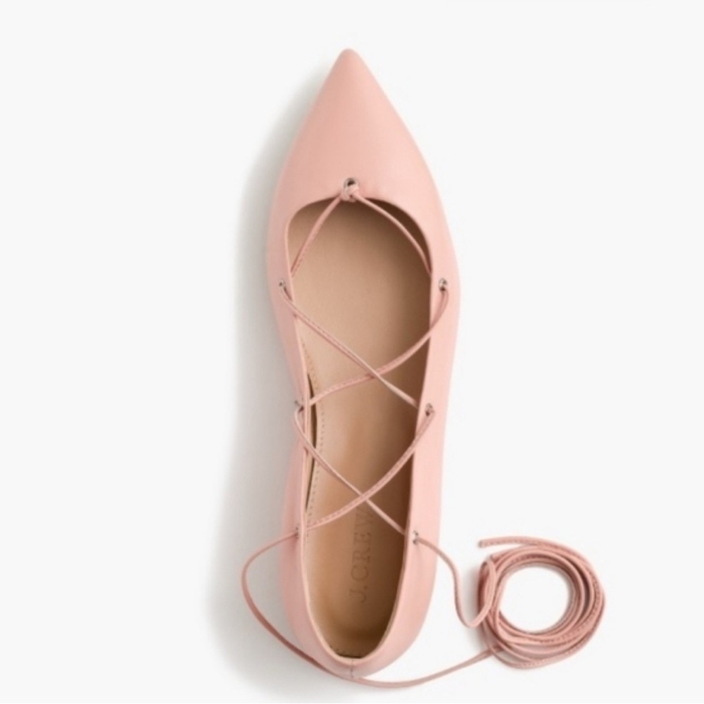 J.Crew Lace Up Pointed Toe BalletCore Flats 7.5 - Picture 1 of 8